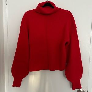 Red ballooon sleeve turtleneck sweater